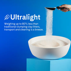 PrettyLitter odor-control crystals close-up illustrate moisture absorption and odor neutralization.