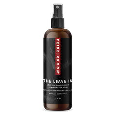 PRIDE AND GROOM Leave In bottle pour demonstrates detangling and easy grooming.
