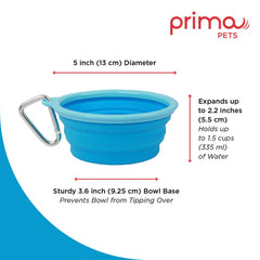 Prima Pets collapsible bowl folded in pocket for portability