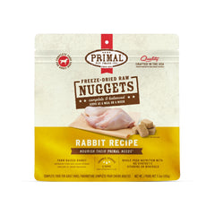 Primal Pet Foods rabbit nuggets in bowl—grain-free complete meal option for dogs.