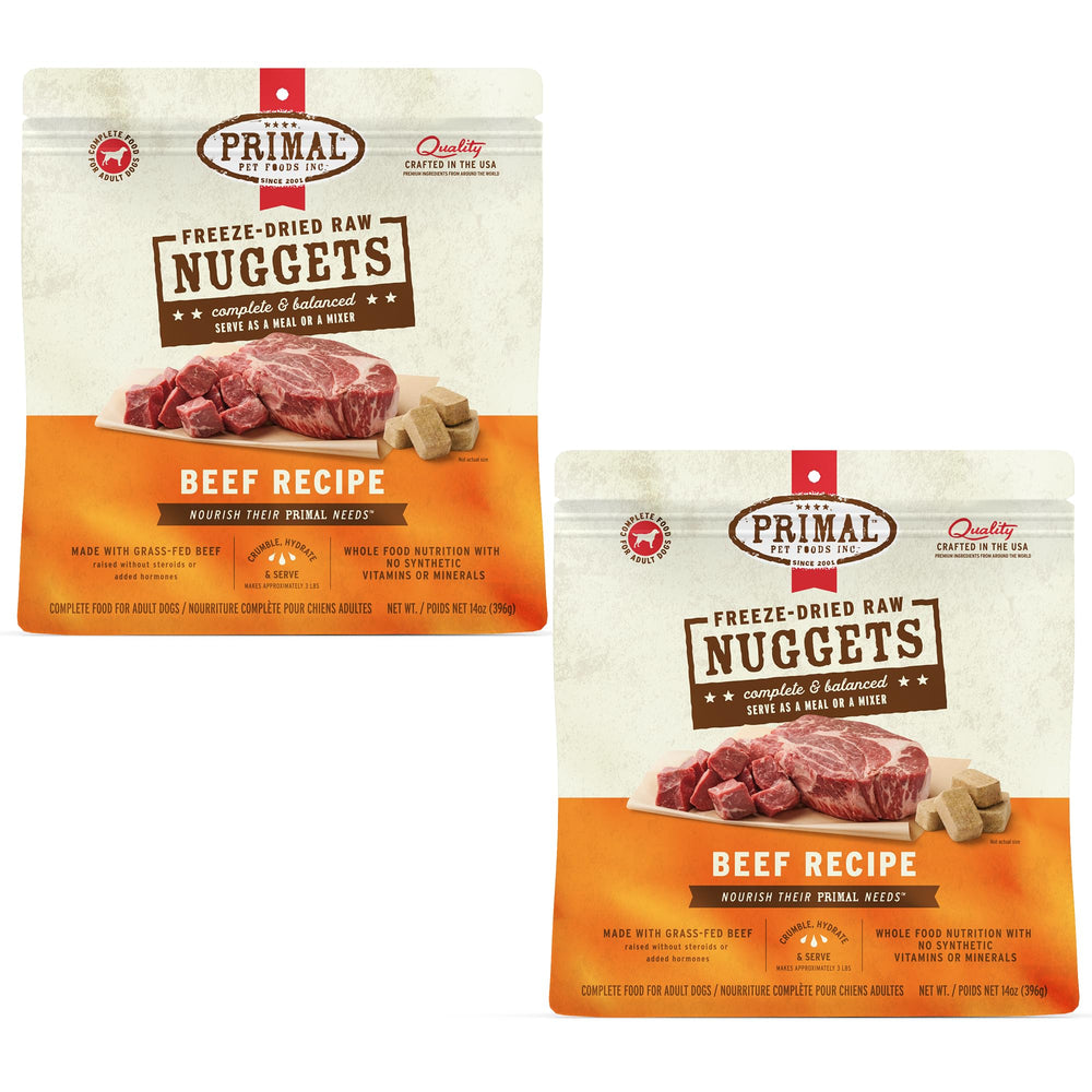 Primal Pet Foods beef nuggets pack-front ready for meals