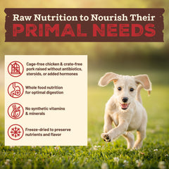 Primal Pet Foods Raw Protein Pork Crate-Free emphasizes pork protein for energy and flavor.