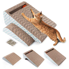 PrimePets CatScratcher Cardboard with Catnip Ball enabling scratching and play.