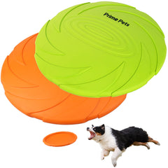 Prime Pets dog flying disc orange green side view for outdoor fetch