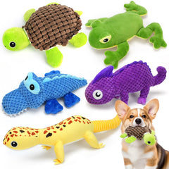 Prime Pets blue crocodile dog toy with squeaker for interactive fetch.