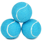 Prime Pets durable dog tennis ball blue side view for easy indoor fetch tracking