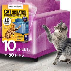 Primens heavy duty scratch deterrent sheet on sofa armrest provides invisible protection.