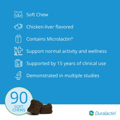PRN Duralactin Canine Joint Plus ingredients closeup features glucosamine, MSM, and omega-3s.