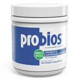 Probios digestive-support probiotic powder tub for pets supports gut health and balanced digestion.