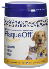 ProDen PlaqueOff 180g jar for pet dental care support in daily routine.