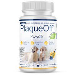 ProDen PlaqueOff front-label 60g tub for easy daily dental care.