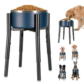 PROERR dog bowl stand shows adjustable height with four settings for comfortable feeding.