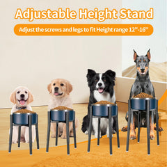 PROERR dog bowl stand demonstrates width adjustability for 8-12 inch bowls.