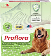 Proflora dog probiotic powder on food supports balanced gut flora.