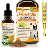 ProFluffyBio Quercetin Drops for Dogs bottle closeup highlighting allergy support