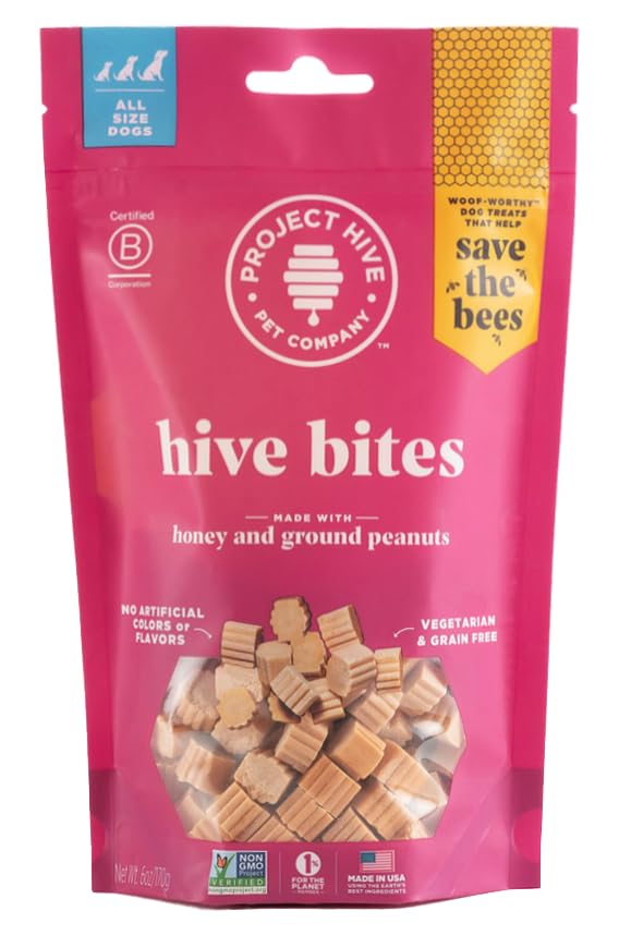 PROJECT HIVE hive dog training treats packaging highlights USA-made quality and sustainability