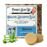 Project Sudz medicated dog shampoo bar packaging highlights eco-friendly carton.