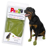 Protex PawZ olive-green dog boots on large paws for all-weather protection.