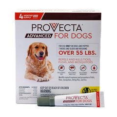 Provecta dogs flea and tick protection across the coat.