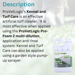 ProVetLogic Kennel Care spray depicts deodorizing clean action on synthetic turf