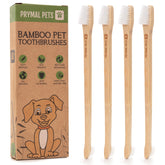 Prymal Pets dog toothbrush 4-pack with a two-sided bamboo head for gentle brushing.