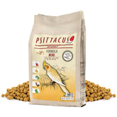 Psittacus Mini cockatiel pellet closeup for balanced nutrition.