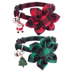 PTDECOR Christmas cat collar green plaid for kittens with cozy holiday photos