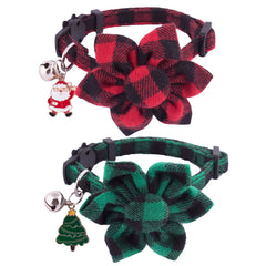 PTDECOR Christmas cat collar red plaid with flower enhances festive style and easy ID