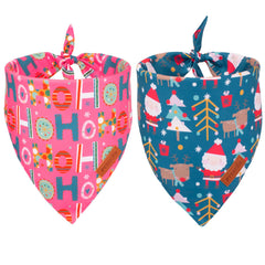 PTDECOR Christmas dog bandana pink-blue pattern for festive style.