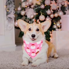 PTDECOR Christmas Dog Bandana pink tree pattern enhances holiday outfits.