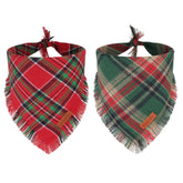 PTDECOR Christmas dog bandana in red plaid with tassels for festive holiday photos.