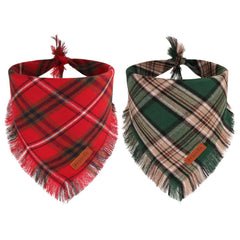 PTDECOR Christmas dog bandana red plaid tassels enhances festive style and photo moments.