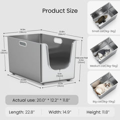 PTFFF high-sides litter box shows 11.8-inch walls to reduce litter kick-out.