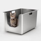 PTFFF stainless steel litter box with open top for better health monitoring and airflow.