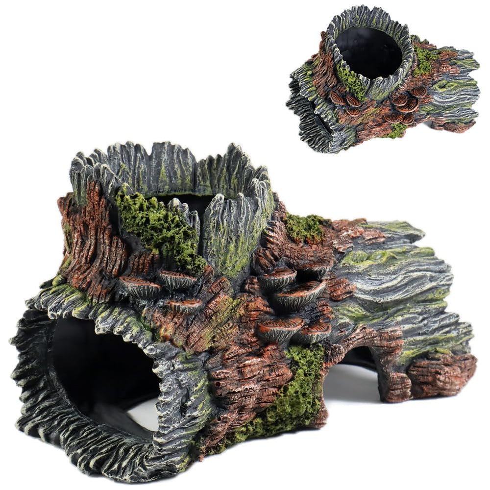 PTFJZ hollow tree trunk front view showcases natural realism for betta hideouts and exploration