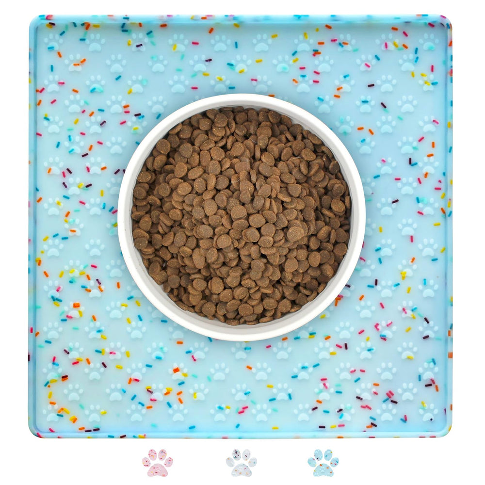 Ptlom dog food mat anti-slip edge keeps bowls stable and spills contained.