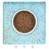 Ptlom dog food mat anti-slip edge keeps bowls stable and spills contained.