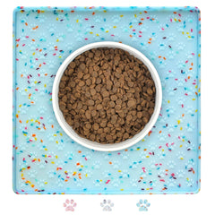 Ptlom dog food mat anti-slip edge keeps bowls stable and spills contained.