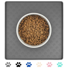 Ptlom Grey Pet Placemat with foldable square design keeps bowls steady and floors clean.