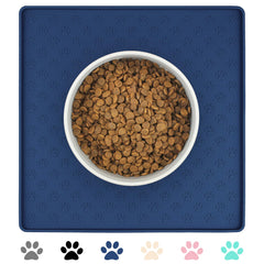 Ptlom Pet Placemat navy blue foldable square protects floors and keeps bowls tidy