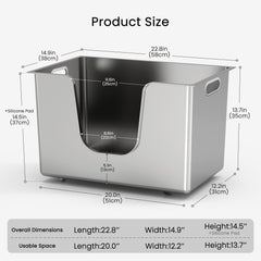 Ptlom stainless-steel cat litter box with 13.8-inch high walls prevents spills.