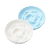 PTOBER cat slow feeder bowl set in white and blue front view highlighting whisker-friendly design