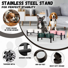 PTOBER elevated dog bowls side shot highlighting sturdy stainless steel stand.
