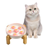 PTOBER elevated slow-feeder bowl with bamboo stand and blush pink flower design supports mindful eating.