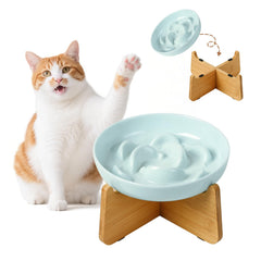 PTOBER elevated slow feeder cat bowl pale blue dish promotes steady eating