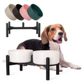 PTOBER raised ceramic dog bowl set full view for comfortable, strain-free feeding.