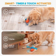 Pubialo dog ball sound effects feature barking and chirping to spark curiosity