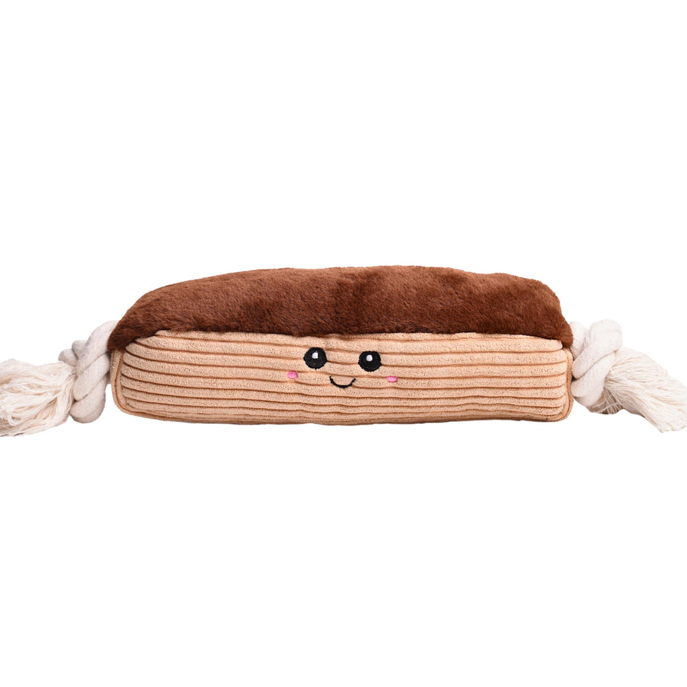 Puffy Crew Bakery Bite_Stick Eclair 12in plush toy designed for varied dog sizes and engaging, playful sessions.