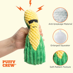 Puffy Crew durable multi-layer plush stands up to gentle chewers.