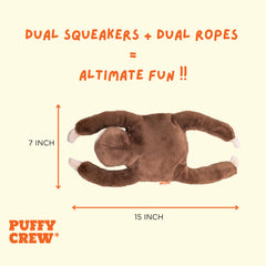 Puffy Crew Squeaky Disk dog toy features crinkle paper in limbs for sensory play